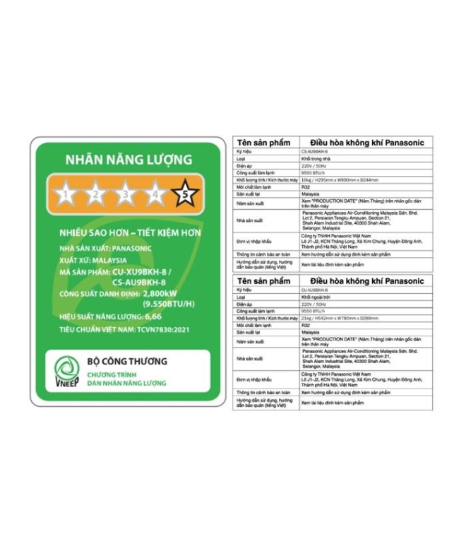 Máy Lạnh Panasonic 1 HP CU/CS-AU9BKH-8 - Inverter Cao Cấp