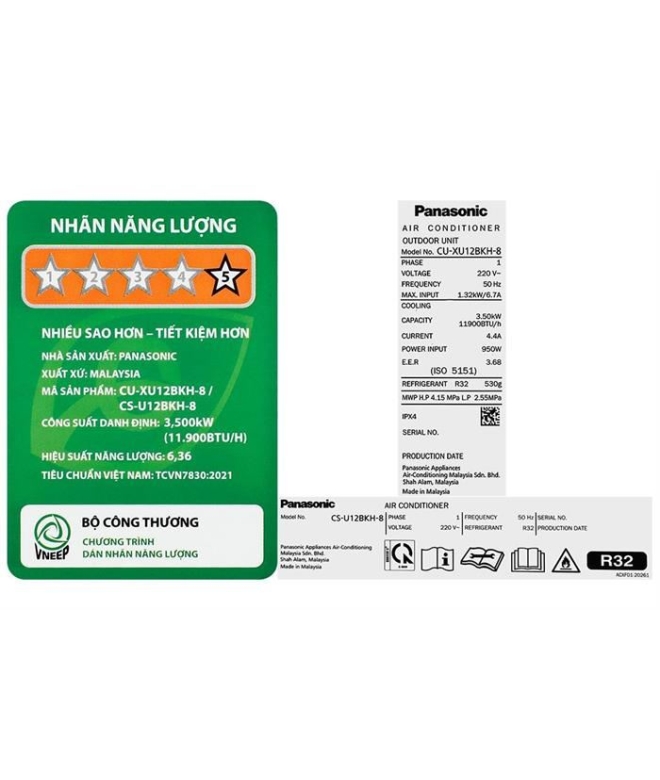 Máy Lạnh Panasonic 1.5 HP CU/CS-U12BKH-8 - Inverter Cao Cấp 2025